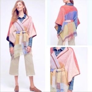 Anthropologie Nomad by Morgan Carper Colorful Wool Blend Wrap Poncho Sz S